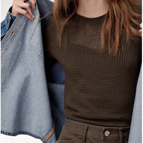 Aritzia Wilfred Free Kristen Olive Green Mesh Long Sleeve Top XS